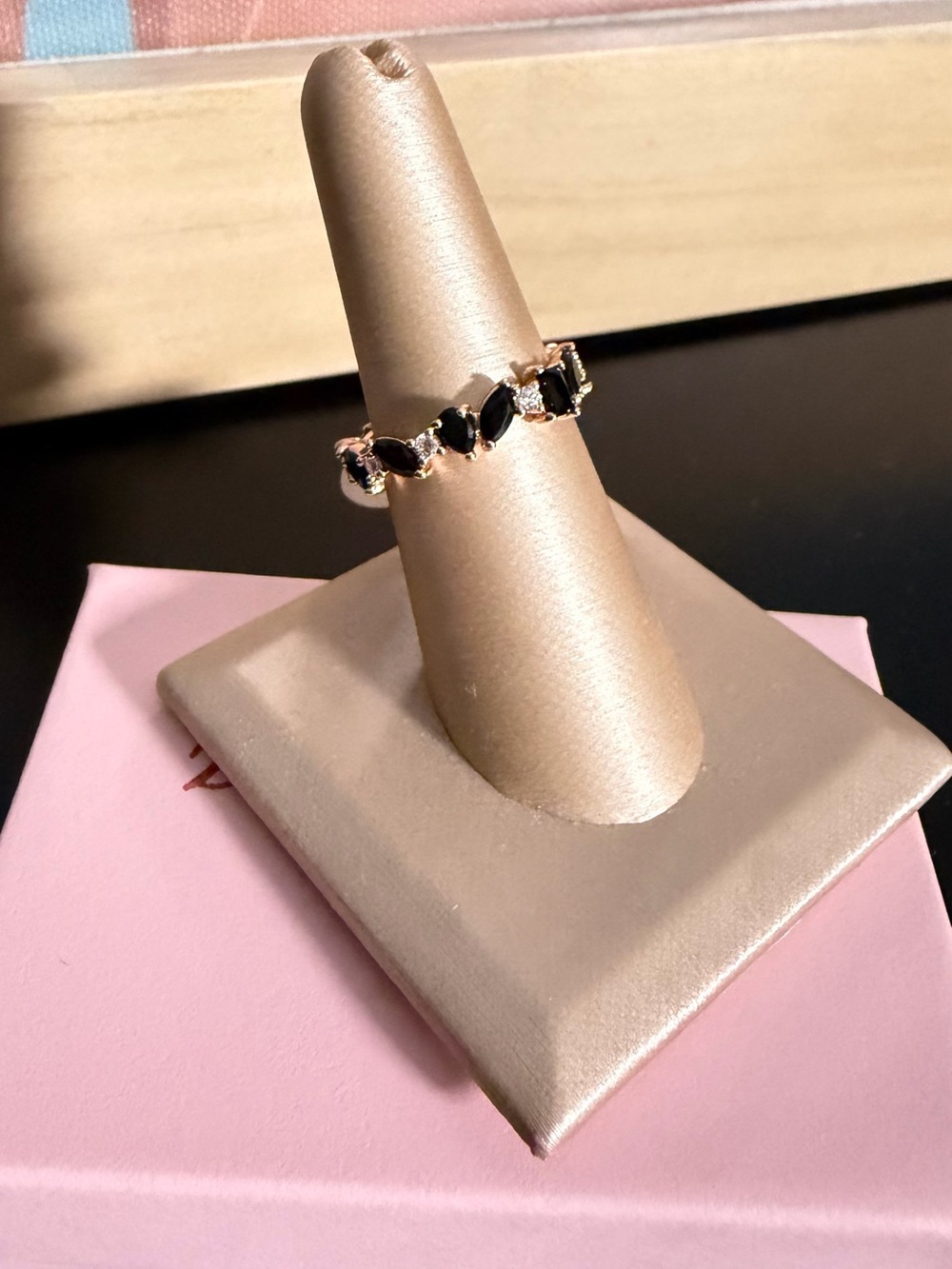 She's A Classic Beauty Rose Gold Plated Ring with Black Onyx Stones